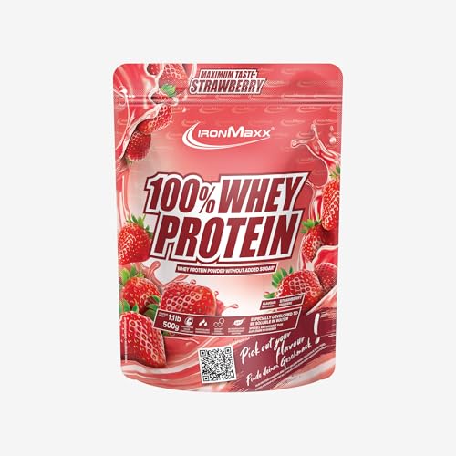 IronMaxx 100% Proteína de suero en polvo   fresa bolsa de 500g, proteína en polvo a base de proteína de suero de leche reducida en azúcar, soluble en agua, muchos sabores diferentes