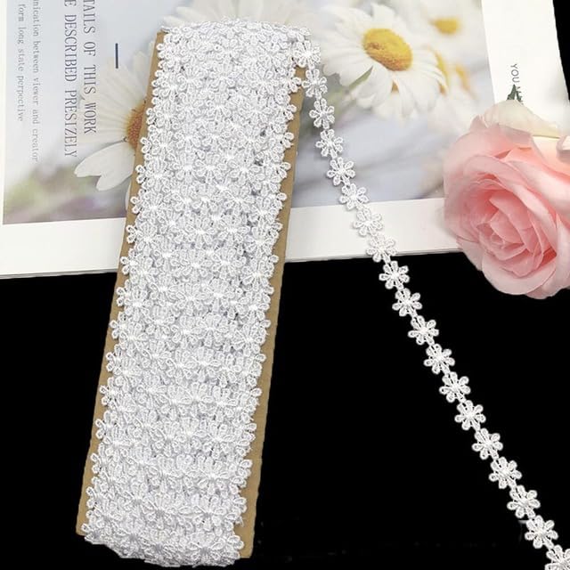 WEIDU 2-14 Yards 1.2cm Daisy Flower Embroidery Lace Trim Applique Fabric Polyester Trimming Sewing Crafts Ribbon DIY Accessories