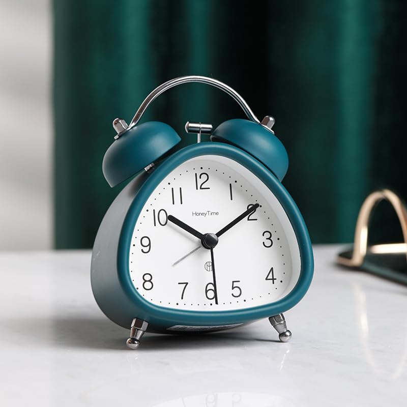 YUNYU Loud Triangular Alarm Clock, Non-Ticking with Night Light, Battery Powered Bedside Clock for Heavy Sleepers, Kids, Travel, Compact Design