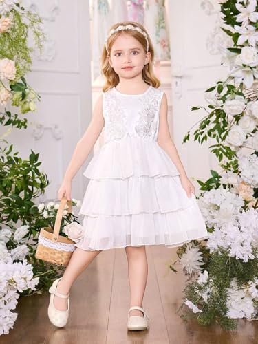 Lace Applique Flower Girl Dress for Wedding Chiffon Tiered Sleeveless A-Line Short Crew Neck Princess Ball Gowns3