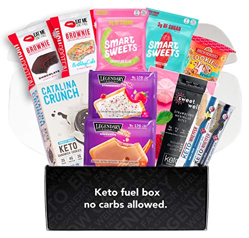 Low Carb Snack Box - Keto Friendly & Low Sugar Bars, Brownies, Pastry, Gummies, Sweets - Premium Variety Gift Box