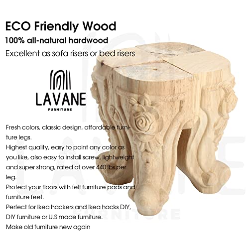 La Vane L:1207017-01-10CM/P43 4 Inch / 10Cm Wooden Furniture Legs, Set Of 4 European Style Solid Wood Carving Furniture Replacement Feet Decoration thumb #2