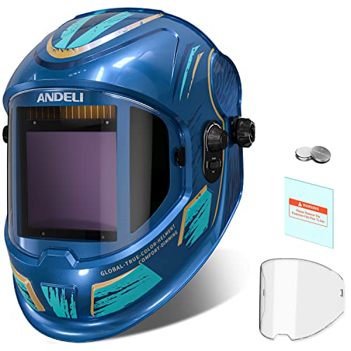 Andeli Welding Helmet,Welding Hood Auto Darkening With Large Viewing Screen 3.94"X3.74",4 Arc Sensor Clear Vision True Color Welding Mask,Comfortable Lightweight Welder Helmet(Star Blue) #TOP2