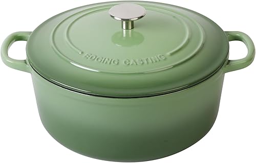 Olla de horno holandés de hierro fundido esmaltado con tapa, 5.5 cuartos de galón, para hornear pan, cocinar, verde pistacho