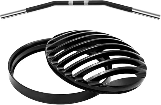 1 inch Drag Style Steel Handlebars Drag Bar Dimpled & 5 3/4" Black Aluminum Headlight Grill Cover for Harley Sportster 883 1200 07-later XL