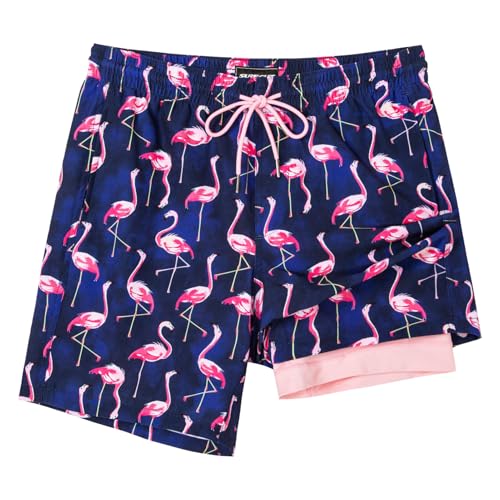 SURF CUZ Mens Swim Trunks with Compression Liner Swim Shorts 7" Swimming Trunks Stretch 7 Inch Swim Suits Quick Dry