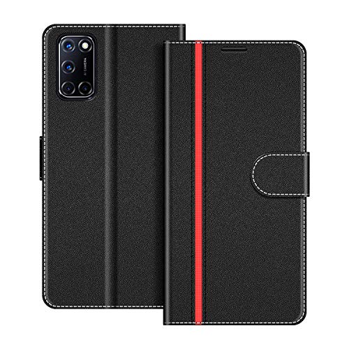 COODIO Funda OPPO A72 con Tapa, Funda Movil OPPO A52, Funda Libro OPPO A72 Carcasa Magnético Funda para OPPO A72 / A52, Negro/Rojo