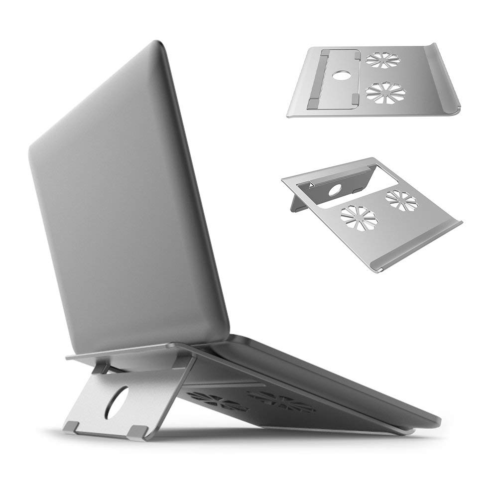 Laptop Notebook Stand,Aluminum Ventilated Support Foldable and Portable Universal Desktop Holder for Apple MacBook, Air, Pro Up to 17''(Silver,Large)-2018 Upgrade