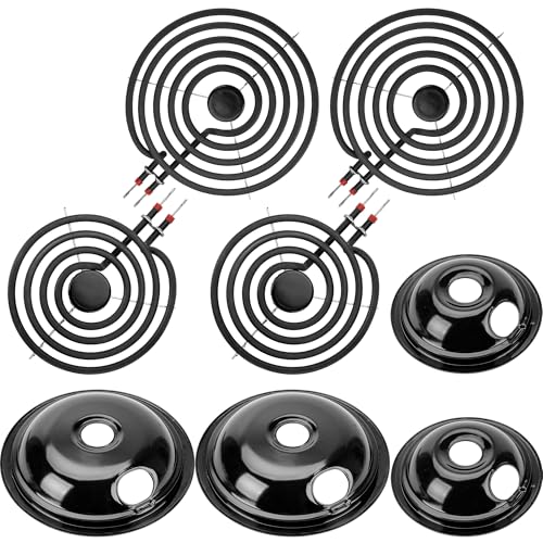 Electric Stove Burner Coil Elements MP15YA MP21YA and 5304430150 5304430149 Porcelain Black Drip Pans Replacement for ken-more fri-gidaire Electric Stove Burners for Electric Stove Top by Fetechmate