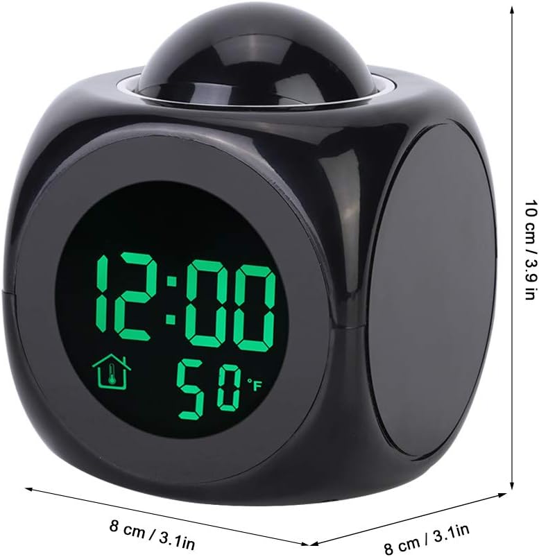 Bottom view of the EVTSCAN alarm clock showing the battery compartment for 3 AAA batteries and function buttons.
