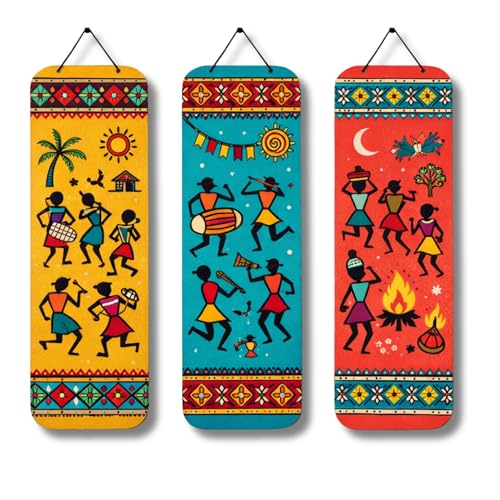 Image of Wooden Hanging Wall Decor Sign for Home | Motivational, Spiritual, Garden & Quote Wall Hanging Plaque for Living Room, Bedroom, Entryway & Office Decor (Tribal Folk Art Wall Hanging)