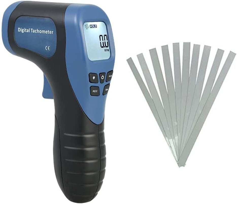 Handheld Digital Laser Tachometer Non-Contact RPM Meter Motor Speed Gauge Gun Measuring Range: 2.5-99999RPM with 10 Reflective Tapes