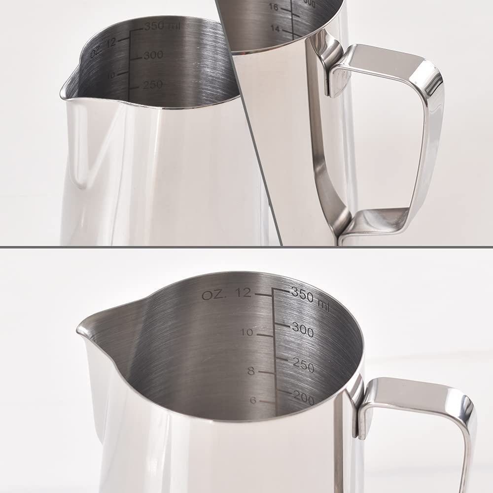 HomEdge Brocche per caffè espresso con schiuma, 350 ml / 12 OZ, in acciaio inox, con scala graduata per schiumare il latte