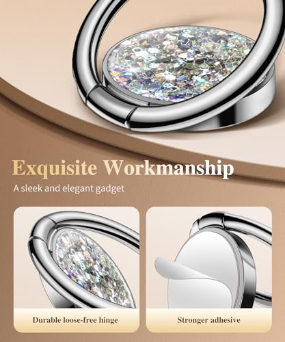 Image of GVIEWIN Glitter Cell Phone Ring Holder, Metal Kickstand Grip 360 Rotation Compatible with iPhone 17 /16 /15 /14 /Pro Max /Air /Plus Series & Galaxy S25 /S24 Ultra and Other Phones (Silver Glitter)