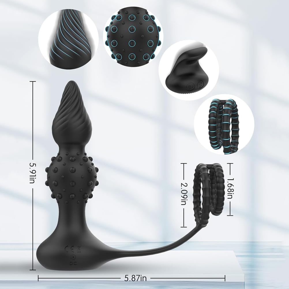 Massaggiatore Prostatico Vibratore Anale con Doppio Anello per Il Pene, Palline Anali Telecomandate E Plug Anale Wave Motion con 10 modalità di Vibrazione, Vibratore