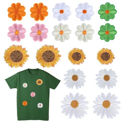 18 Pcs Patch Thermocollant Fleur, Ecusson Thermocollant Colorés, Écusson à Coudre Tournesol Marguerite pour Vêtements, Pantalons, Sacs