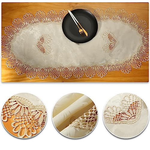Fhberni Small Lace Macrame Tablecloth Embroidered Jacquard Vintage Coffee Table Cover for Holiday Festival Party Home Decorations (27"x 51", Grey) by Fhberni - Image 3