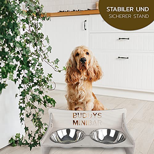 INEXTERIOR Futterstation - Futterbar für Hunde und Katzen - in Groß und Klein erhältlich - aus Birkenholz - personalisierbar - Made in Germany