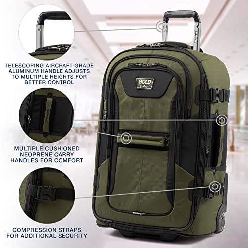 Image of Travelpro Unisex-Adult Bold-Softside Expandable Rollaboard Upright Luggage, Olive /Black, Checked-Medium 25-Inch