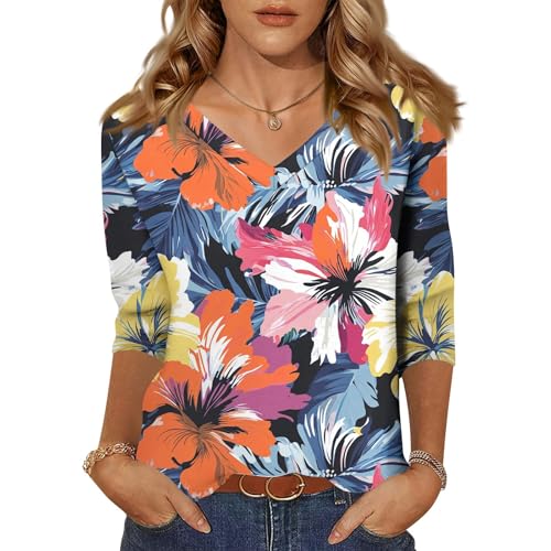 HTHLVMD Womens 3/4 Length Sleeve Tunic Tops Summer Fall Outfits 2025 Three Quarter Sleeve Casual V Neck T Shirts for Women