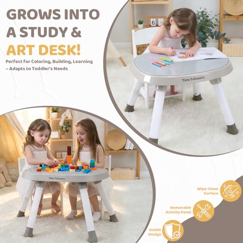 Image of Time Followers 6-in-1 Baby Activity Center | 4 Stage Montessori-Inspired Toys | Grow Stationary Standing Toddler Table | Jumpers & Bouncers | Must Have for Boy & Girl 6, 12, 24+ Month Old (Beige)