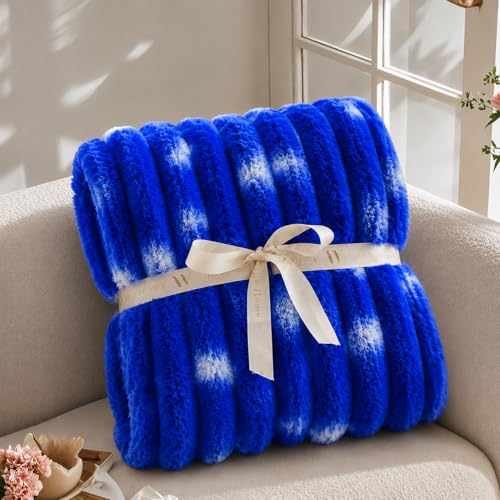 Image of Cortina Embossed Fur Blanket Single Size -Embossed Soft and Warm Decorative Fuzzy Blankets - Cozy, Fluffy, Plush Lightweight Throw Blankets for Couch, Bed, Sofa(Blue, 150x200 CMs)