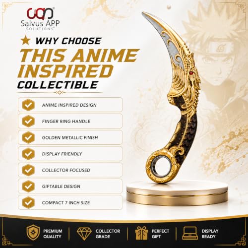 Image of Salvus APP SOLUTIONS Anime Inspired Karambit Toy Knife | Decorative Cosplay Collectible Display Prop with Finger Ring Handle | 1 Pc (Golden)