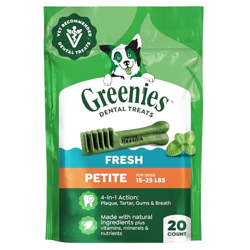 Greenies Veterinarian-Recommended Adult Natural Dental Dog Treats Petite Size Fresh Flavor 12 oz. Pack 20 Count