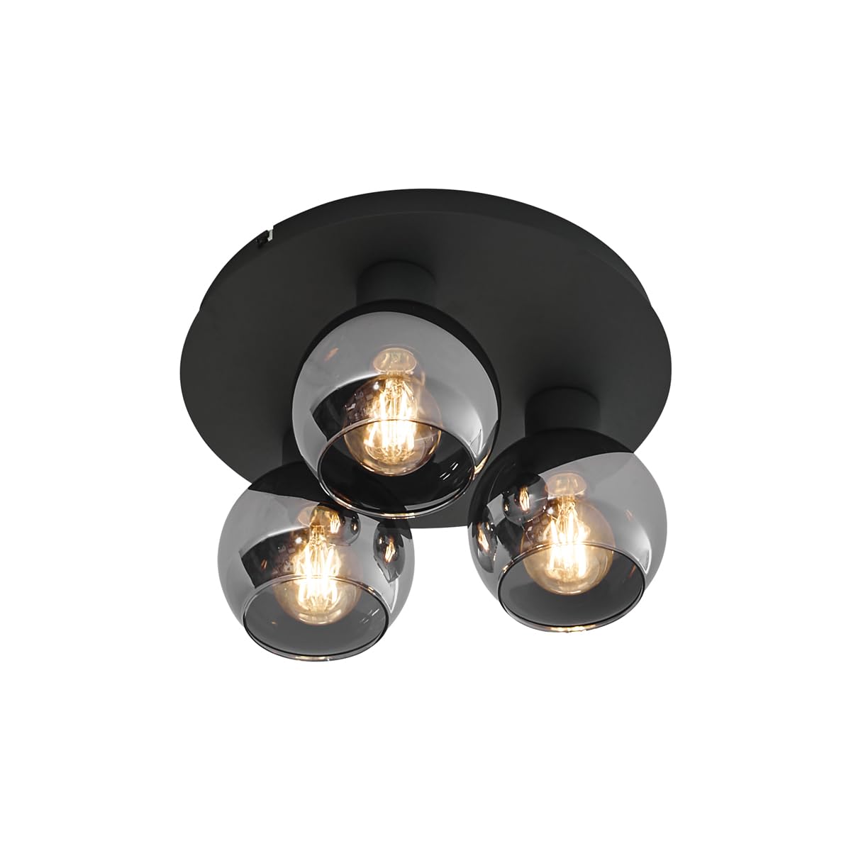 Qazqa Art Deco Deckenleuchte, Deckenlampe - Vidro - Schwarz mit Rauchglas, Rund, 3-flammig, 32cm, Ideal als Flur, Schlafzimmerlampe und Wohnzimmerlampe