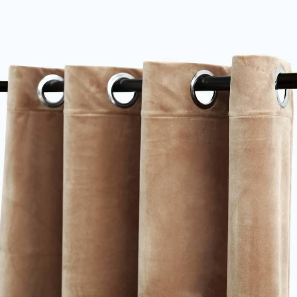 Cortinas opacas con ojales, 2 unidades, terciopelo beige, 140 x 175 cm, opacas y térmicas, ideales como protección visual para salón, dormitorio, habitación infantil, balcón