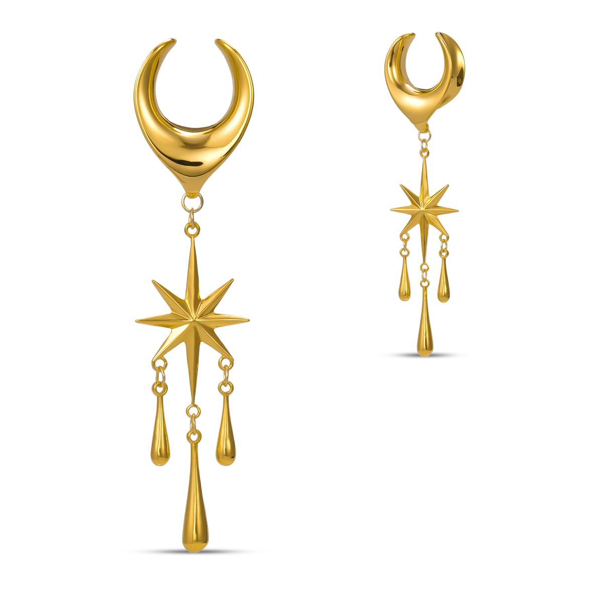 ERKUOO 2PCS Ear Gauges Star Dangle Saddle Ear Tunnels Plugs Flesh Piercing Earrings Expander For Women Body Jewelry