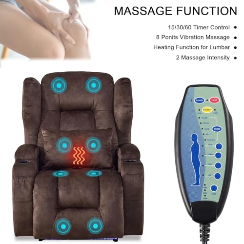 Image of Oprisen Wall Hugger Power Recliner Chair Set of 2, Overstuffed Home Theater Seating w /Heat Massage Electric Movie Gaming Sofa Reclining Sleeper Chair with LED Light /Lumbar Pillow /Cup Holders