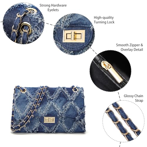 Image of Quilted Leather Crossbody Bags for Women Trendy Ladies Shoulder Purse Satchel HandBag with Chain Strap