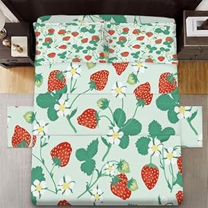 Kiwi Fruit Sheet Set Twin: Green Chinese Gooseberry Bedding Set for Kids Teens Girls Summer Fruits Bedroom Bed - 1 Flat Sheet, 1 Fitted Sheet, 1 Pillowcase