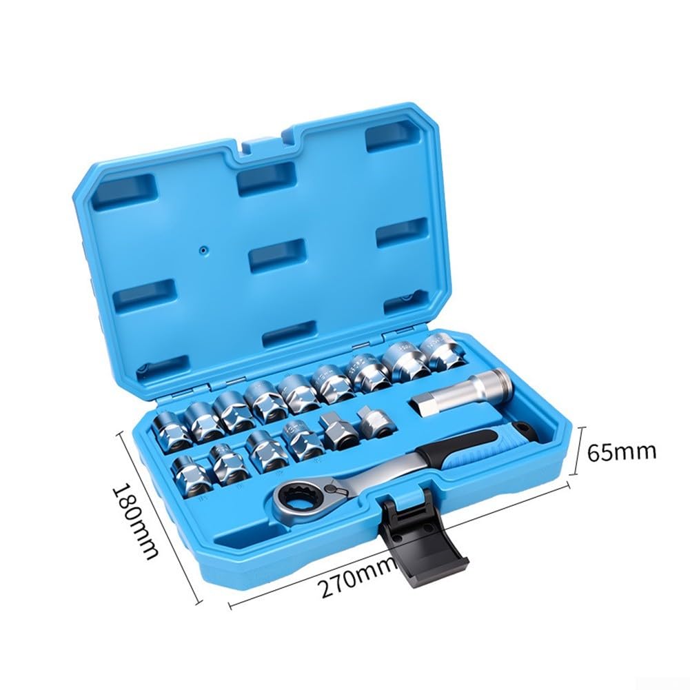 Juego de llaves de vaso de paso de 31 piezas, kit de herramientas mecánicas profesionales con barra de extensión para tuercas peladas, reparación de automóviles SAE y métricas (17 piezas)