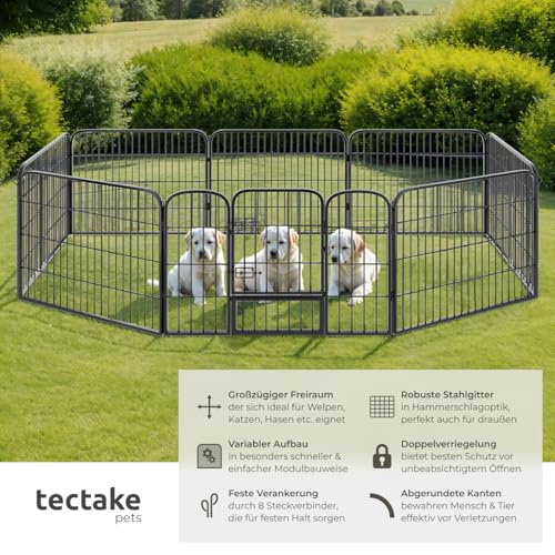 tectake Welpenauslauf 60 cm hoch, 8 Gitter, Welpenlaufstall, Freigehege, Tierlaufstall faltbar, Freilaufgehege, Hundelaufstall mit Tür, für Hunde, Katzen, Hasen, Meerschweinchen, Kleintiere - schwarz