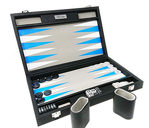 Ferti Games - Backgammon Premium 48-Negro e Interior Azul, BKG002