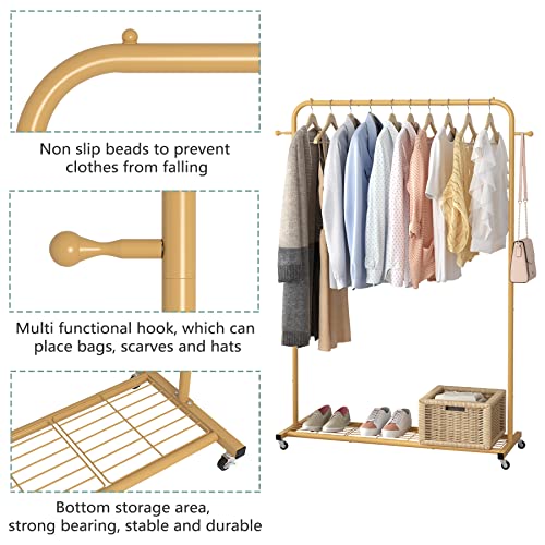 image for Sywhitta Clothes Rack on wheels, Clothing Rack with Bottom Mesh Storag
