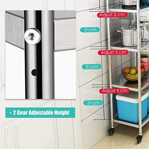 Scaffale da cucina sottile a 5 ripiani su ruote, extra alto, in acciaio inox, per piccoli spazi (26 x 40 x 147 cm) – perfetto per nizing cucina essenziale