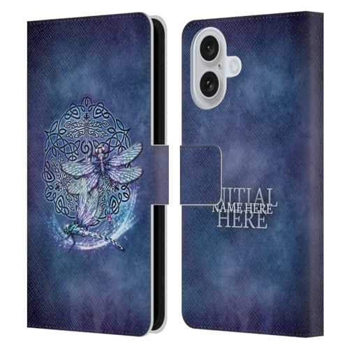 Protection iPhone 16 portefeuille personnalisable motif libellule en cuir