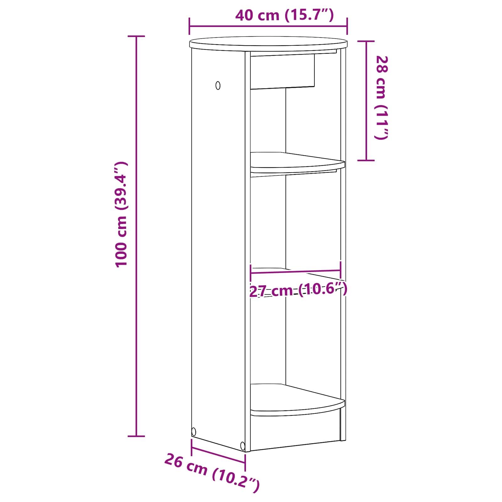 Armario lateral de roble Artisan, 40 x 40 x 100 cm, moderno mueble de baño de madera | Armario auxiliar delgado con 3 estantes para salón, pasillo, comedor