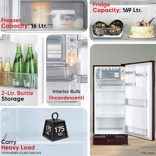 Image of LG 185 L, 2 Star, Direct Cool Single Door Refrigerator (GLD1925XOSF, Scarlet Florance, Base stand with Drawer)