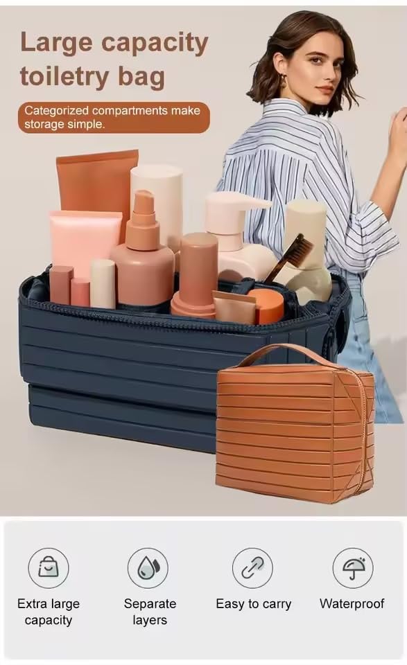 Image of Handcuffs Toiletry Kit Bag | PU Leather Travel Cosmetic Bag for Women & Men | Hanging Makeup Pouch Organizer for Unisex Grooming | Easy to Carry Toiletries & Accessories | Organizer Bag (Blue)