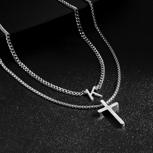 Easter Gifts Cross Necklace for Men Boy Initial Cross Chain Pendant Necklace Religious Gifts Christian Jewelry Gift for Men Boy4