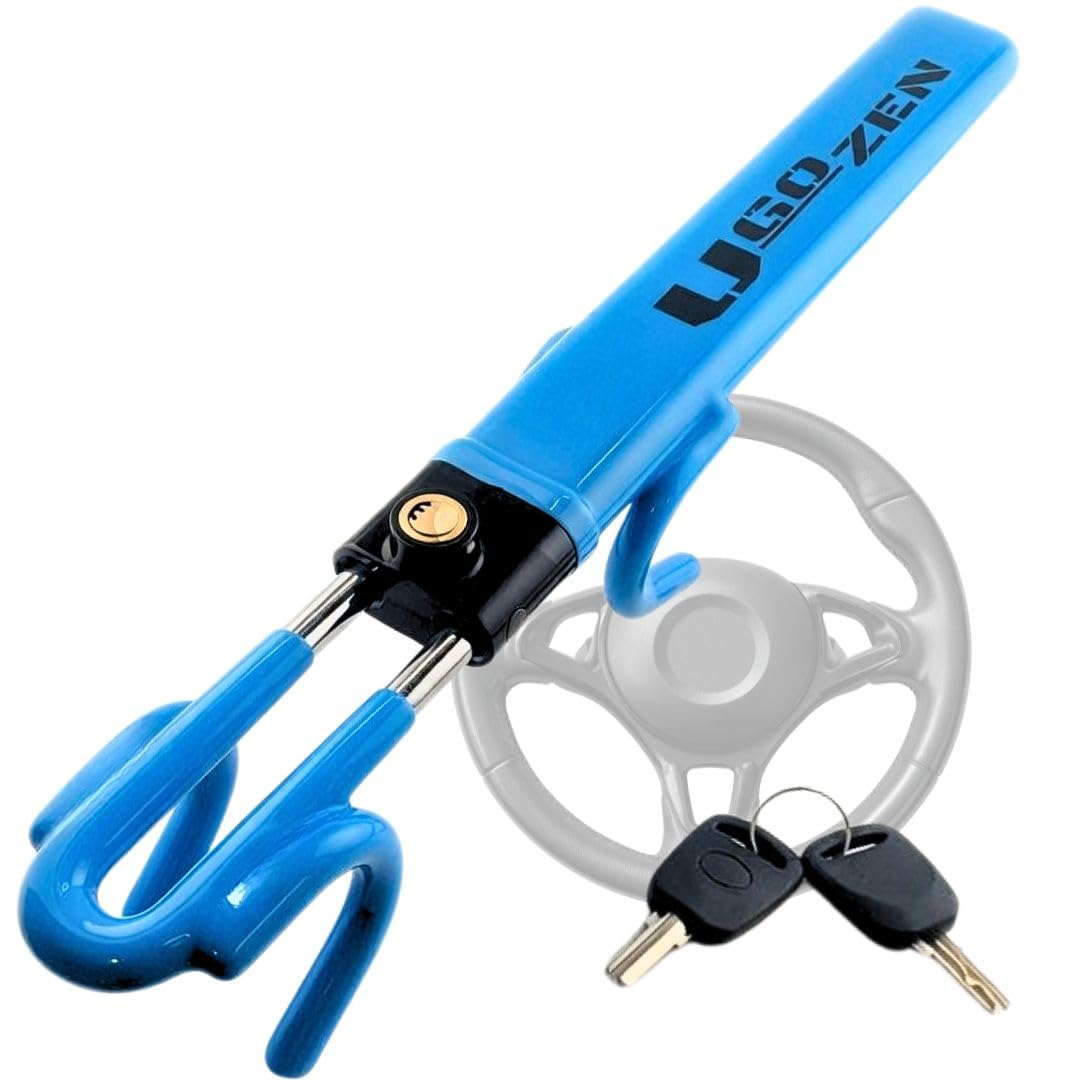 Ugozen Antivol Voiture Canne Haute Visibilité Bleu | Barre Bloque Volant Universel Dissuasif
