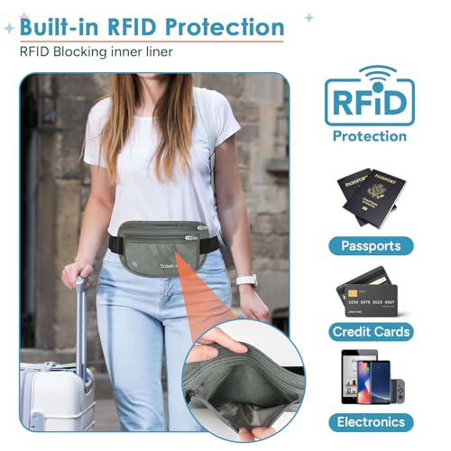 Image of Money Belt Travel Fancy Pack with Slim Anti-Theft RFID Blocking | Waist for Travel Concealed under Clothes for Ultimate Protection of Credit Cards, Cash, Passport & Documents, Grey