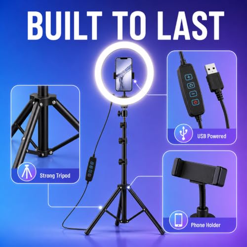 Image of 10 Inch LED Ring Light with 7ft Adjustable Tripod Stand & Mobile Holder