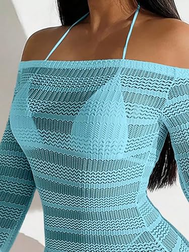 Image of ZAFUL Womens Swimsuit Cover Up Dress Off Shoulder Hollow Coverup Bathing Suit Mesh Swim Beach Dress