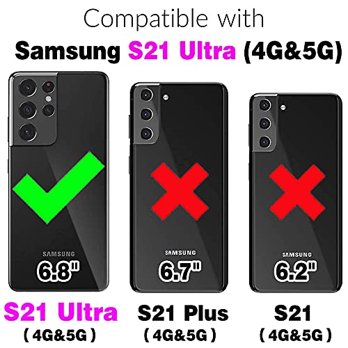 Furiet Compatible with Samsung Galaxy S21 Ultra 5G Wallet Case with Wrist Strap Lanyard and Leather Flip Card Holder Stand Cell Accessories Phone Cover for S21ultra 21S S 21 21ultra G5 Women Pink