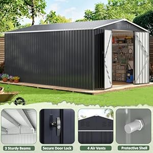 WKM 10x14 FT Outdoor Storage Shed, Metal Shed with Updated Frame Structure and Lockable Doors, Large Steel Yard Shed, Utility Tool Storage for Garden, Backyard, Patio Lawn, Black WKM 10×14 FT Outdoor Storage Shed Metal Shed with Updated Frame Structure and Lockable Doors Large Steel Yard Shed Utility Tool Storage for Garden Backyard Patio Lawn Black